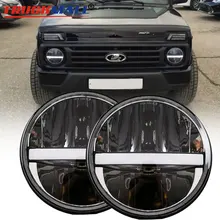 Per Lada 4×4 urbano Niva 7 Pollici A LED DRL Fari con Ambra Segnale di Girata Fari di Ricambio per Jeep wrangler Lampada