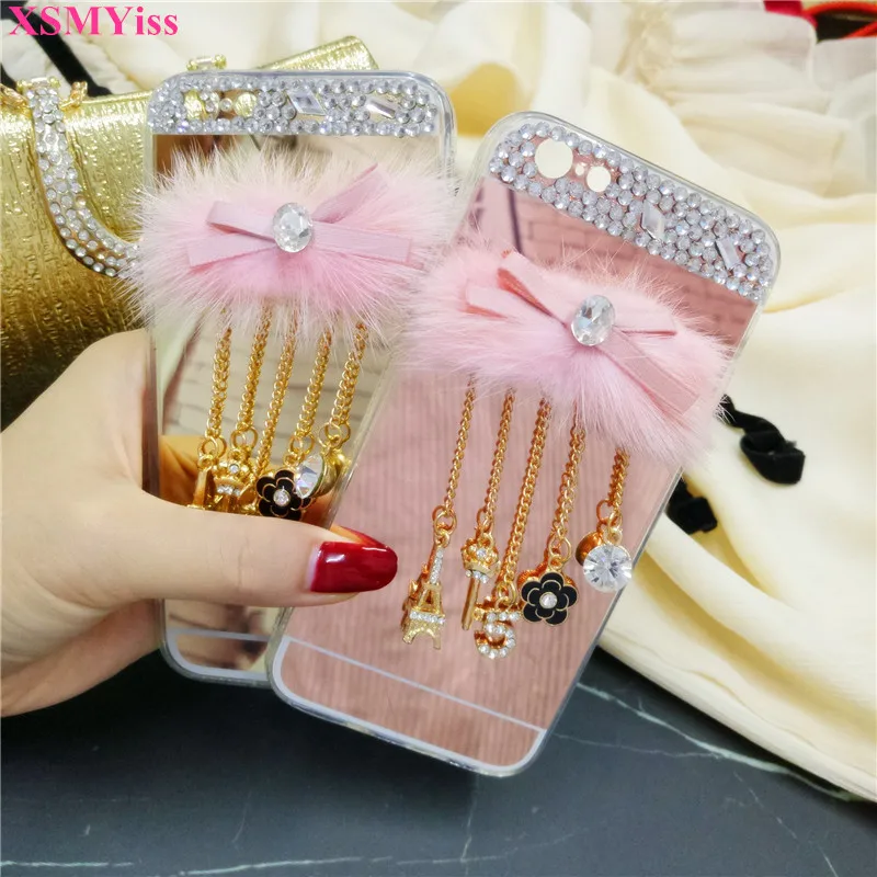 

XSMYiss Luxury Bling Jewelled Diamond Mirror Soft Back Pendant Phone Case For iphone X XS MAX XR 5S SE 6 6S 7 8 PLUS 11 Pro MAX