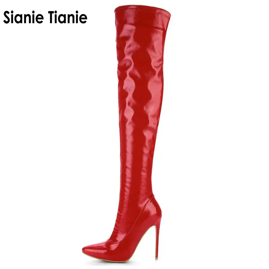 Женские лакированные высокие сапоги siskoda выше колена из искусственной кожи с