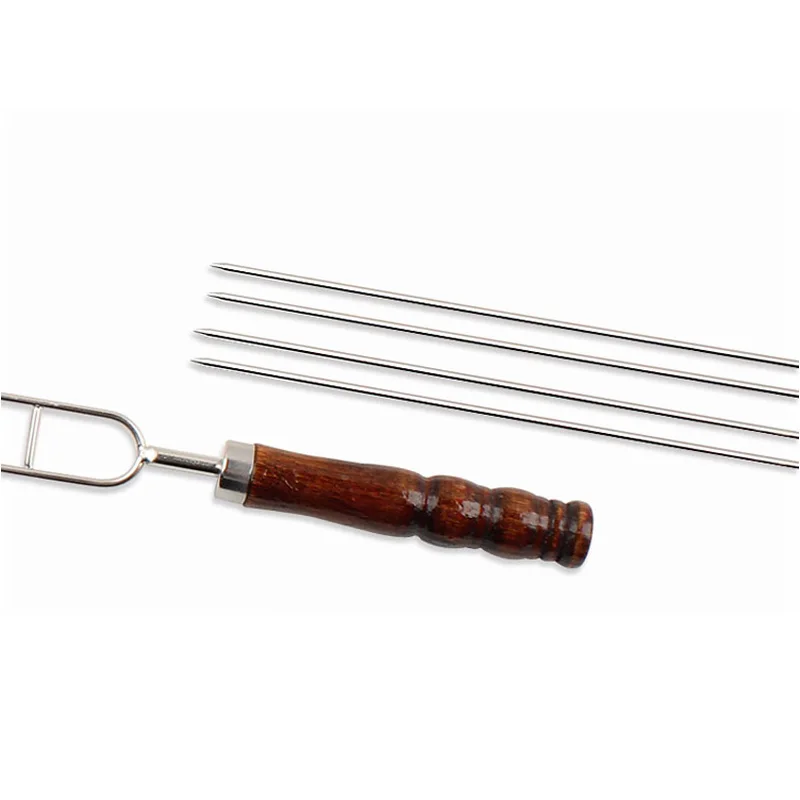 New 10pcs/set Row U BBQ roast barbecue High stainless steel needle w/wooden handle Skewers for Camping and Kitchen Dining Tools