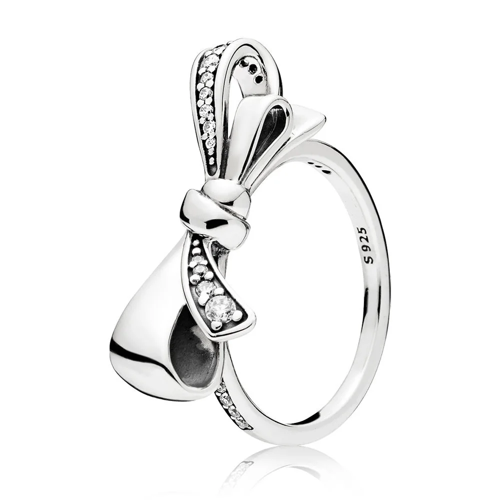

Authentic 925 Sterling Silver Original Brilliant Bow Pandora Ring With Clear CZ For Women Wedding Bead Charm Gift DIY Jewelry
