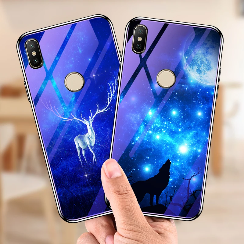 Чехол из закаленного стекла синего цвета для Xiaomi Mi 9 SE Play Redmi Note 7 Pro Redm задняя