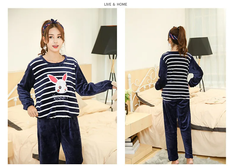 Women Autumn Spring Pajamas Long Sleeve Night Wear Clothes Stripe O-Collar Pajama Suits Women Nighty 2018 Sleeping Clothes JW337 (52)