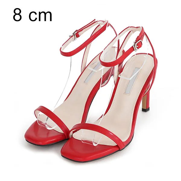 Кожаные женские босоножки; летние туфли на высоком каблуке с ремешком на щиколотке и открытым носком; женская обувь для вечеринок; Цвет Черный; Slive Sandalia Mujer; Новое поступление - Цвет: Red Sandals 8cm