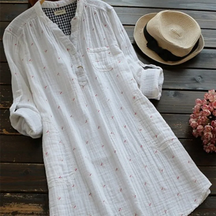 

Autumn Women Tops Casual Printed Cotton Linen Long Sleeve Women Blouses Blusas Vintage Shirt Long Tunic Tops Plus Size
