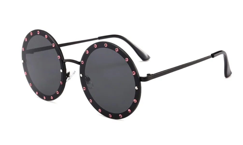 Женские круглые солнцезащитные очки с блестящей алмазной оправой для женщин, брендовые дизайнерские модные мужские и женские очки - Цвет линз: C1 black black