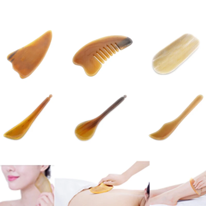 1PC Natural Buffalo Horn Guasha Massage Scraping Board Tool Antistress SPA Therapy guasha Massager Health Care Multi Style