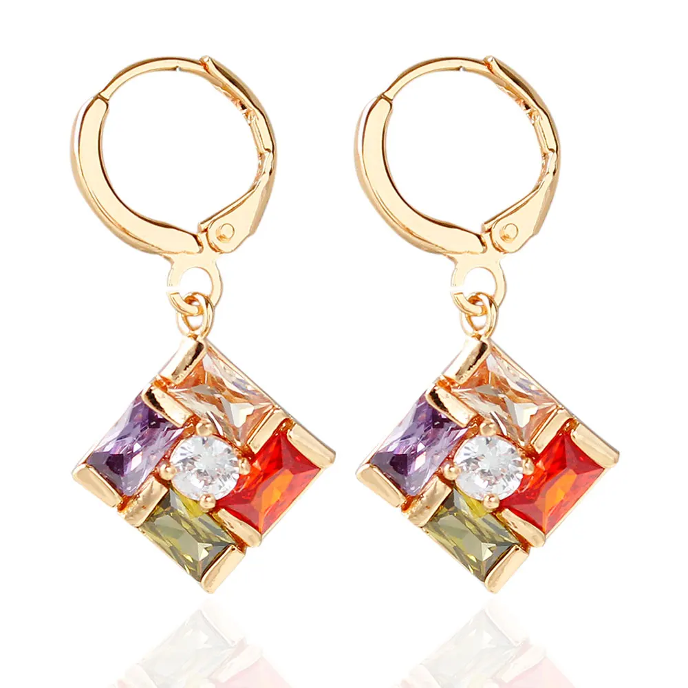 

F&U Fashion Popular Korean Style Gold and Silver Color with Different Colors of Zircon Crystal Earrings Stud