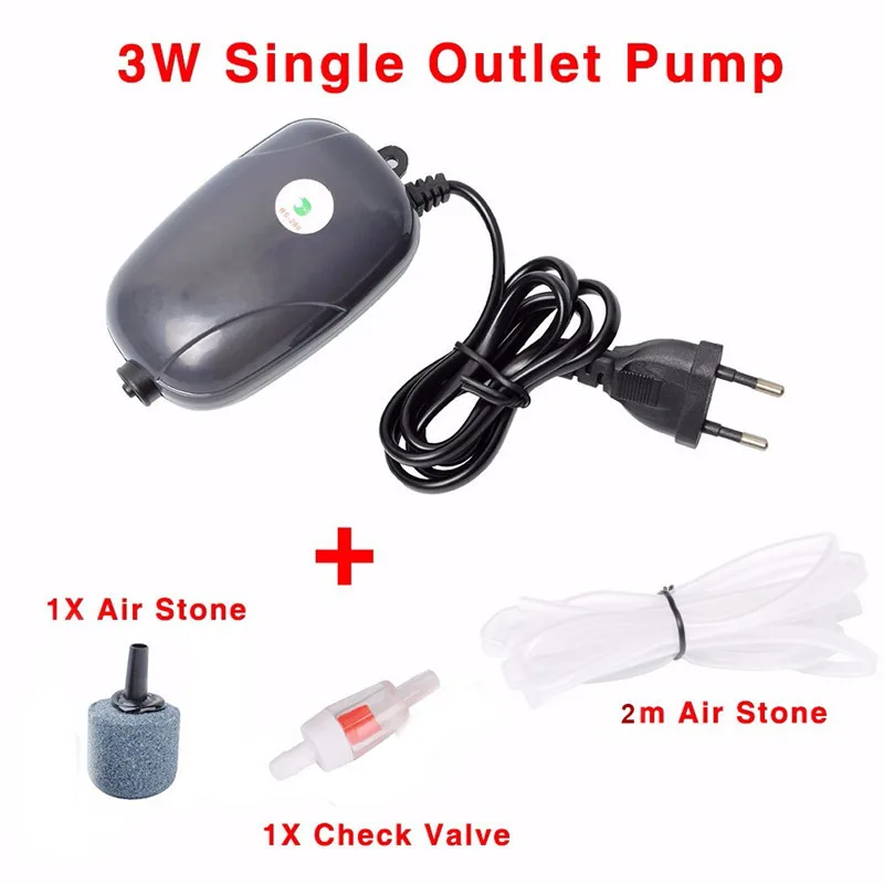 Aquarium Air Pump Fish Tank Mini Compressor Single Double Outlet Oxygen Pumps With Accessories Stone Check Valve Tube 220V 3W 5W3