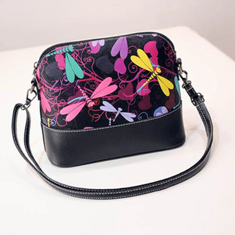 

New Fashion2016 Women Printing Shoulder Bag Leather Purse Satchel Messenger Bag Vintage Designer dragonfly Girl Bolso