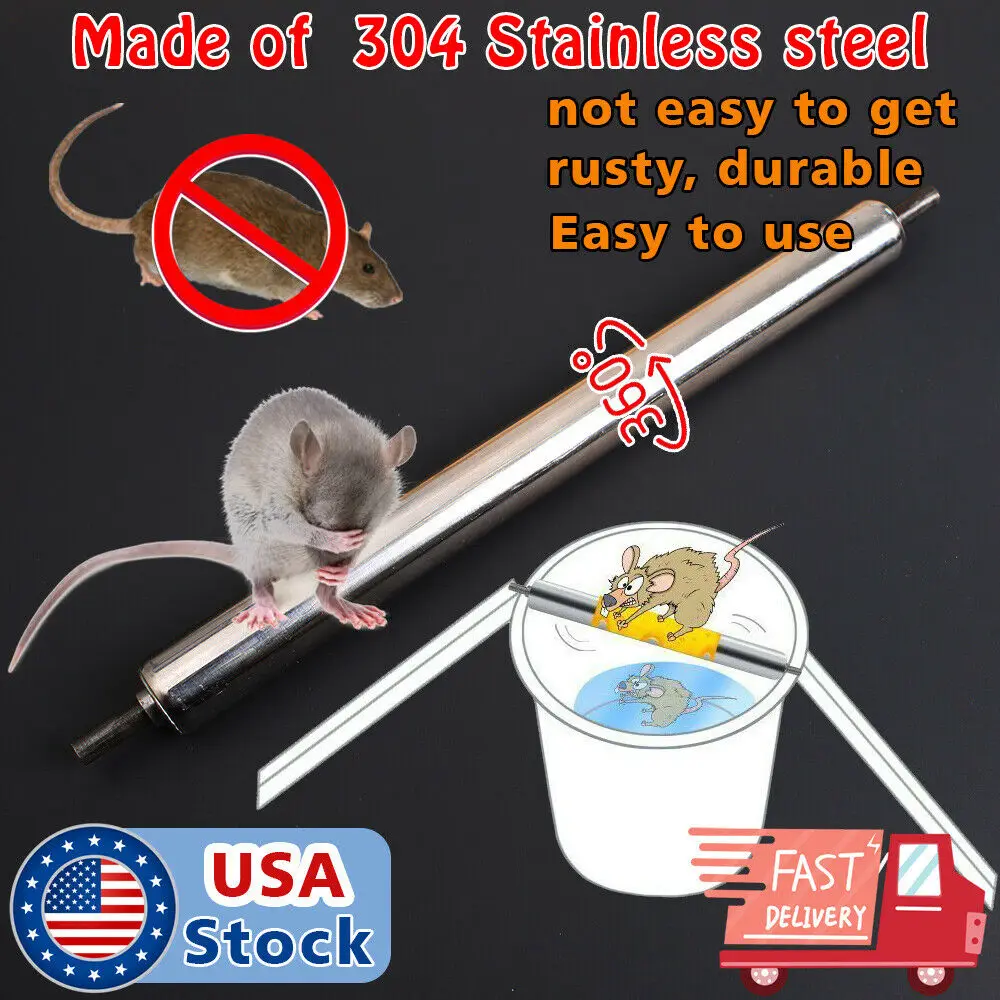 

Stainless Stee Mice Rats Mouse Rodent Bait Killer Pest Control Roller Trap Bucket Rolling Spinning Stick Catch Mousetrap Roller