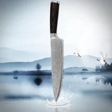 Heißer verkauf kochmesser 8 zoll high carbon edelstahl küchenmesser laser Damaskus adern high-grade superb sharp kochen werkzeuge