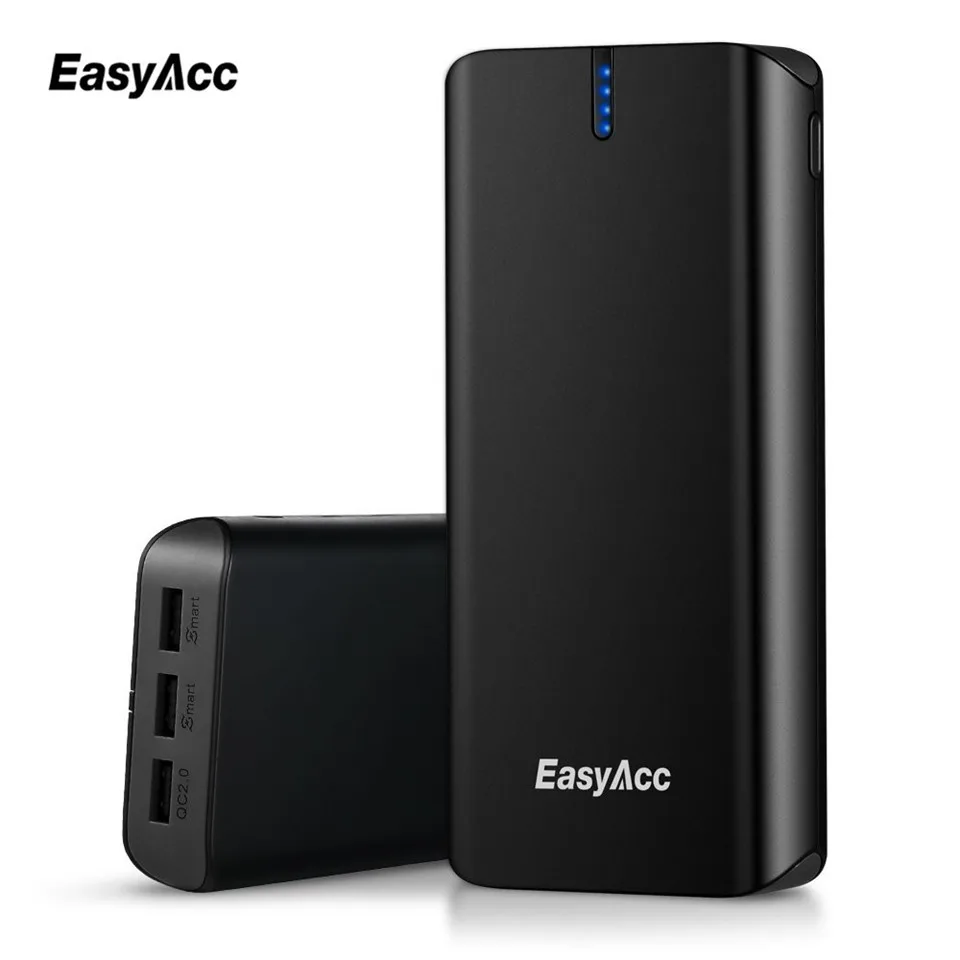Easyacc 20000 мАч Зарядное устройство с 3 портами Смарт Быстрая зарядка 2,0 18650 Внешний аккумулятор Micro/type-C вход быстрое зарядное устройство адаптер
