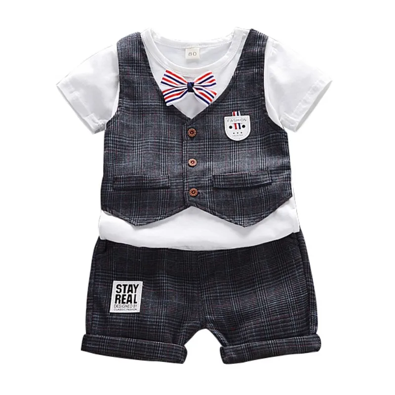 

Summer Kids Clothes Gentleman Baby Boy Vest+Short Sleeve T-shirt+Shorts Pants Set Children Clothing For Boy Baby Tracksuits