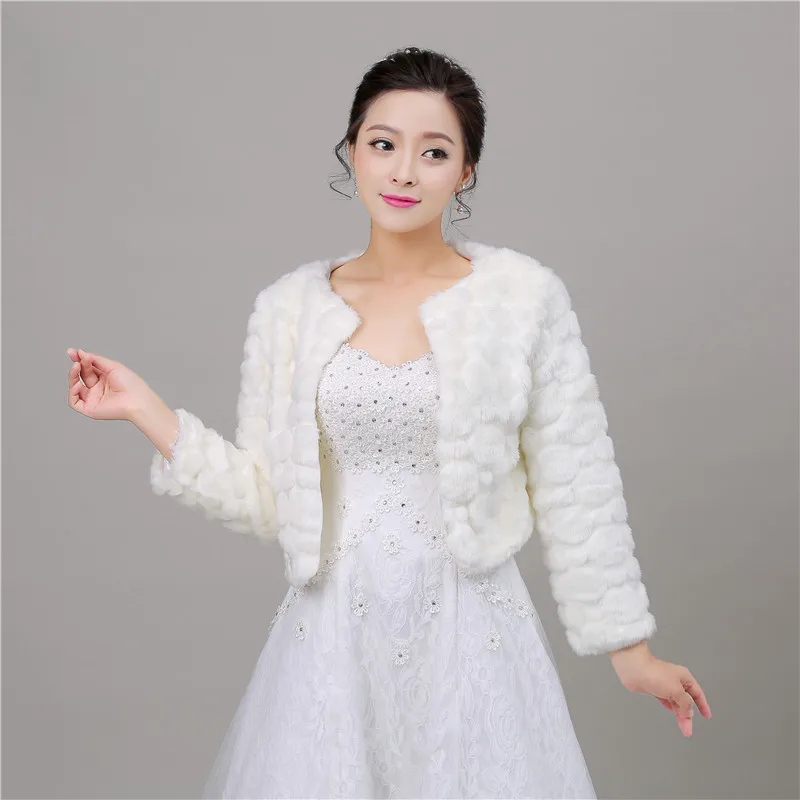 

Autumn Winter Long Sleeve Faux Fur Wedding Wrap Bolero Jackets Bridal Coat Cape Cloak Shawls Scarves In Stock Casacas Para Mujer
