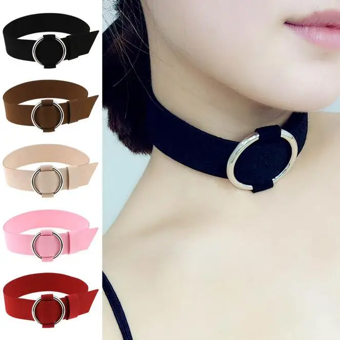 Мода 5 Цвета Гот Широкий Бархат Ckoker Neckaces Круг Металл Коренастый Chocker Ожерелье Для