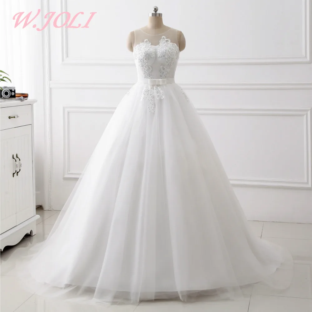 W.JOLI Wedding Dresses Long Backless Luxury Crystal Appliques Sashes W.JOLI Wedding Dresses Long Backless Luxury Crystal Appliques Sashes