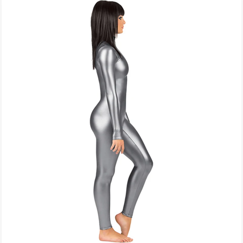 Mulheres unitards collant alta neck zipper voltar