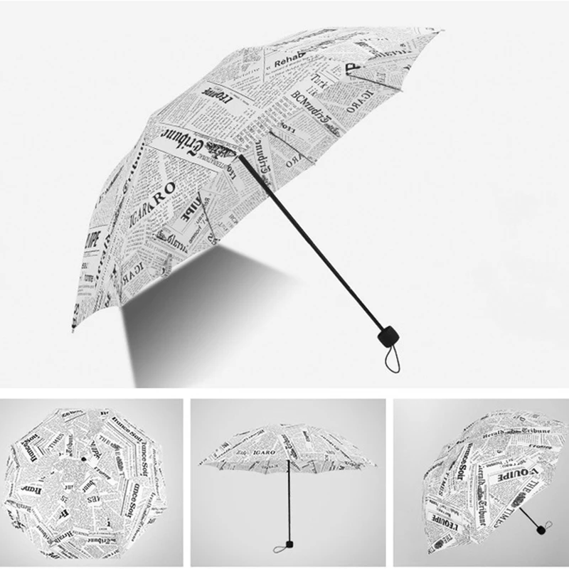Британский ветер черно-белый газетный зонт складной модный автоматический зонт Анти-УФ солнце/Зонт от дождя зонт от солнца