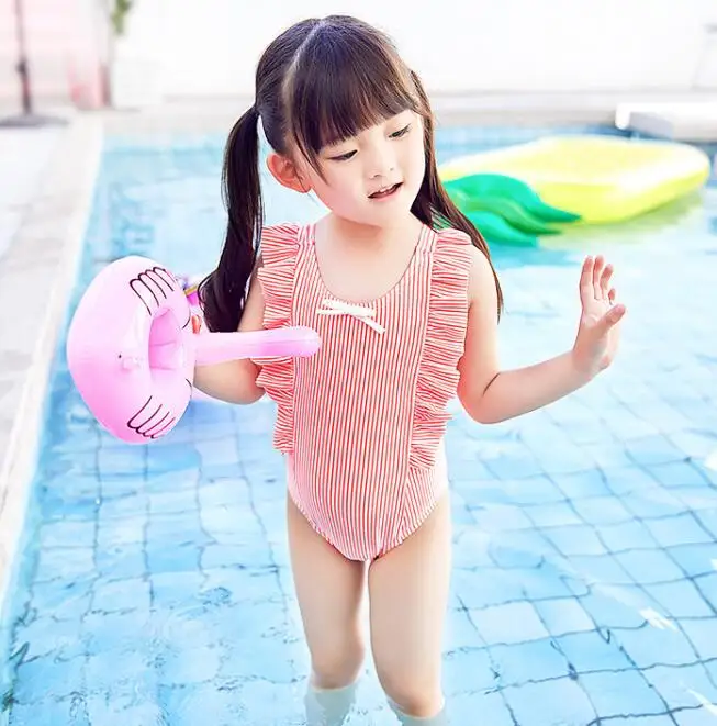 Новейшая Милая купальная одежда для маленьких девочек, Цельный Детский купальник для девочек, детский купальный костюм для плавания, Детский бикини с завязками на спине для девочек - Цвет: 4-5years Orange