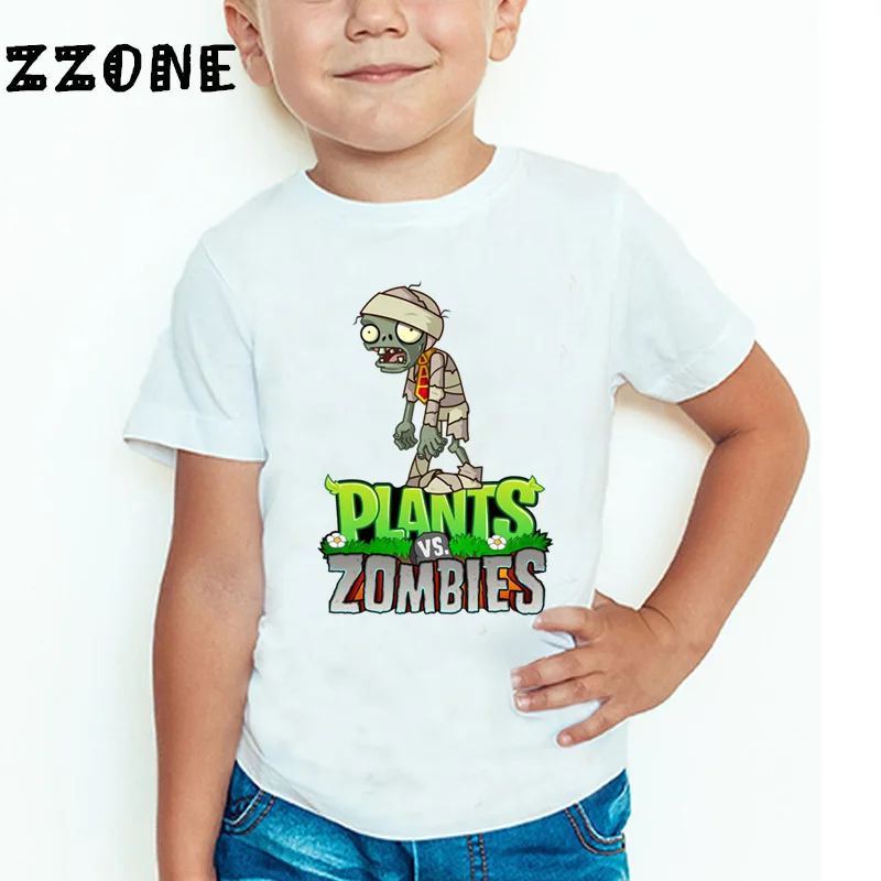 Детская забавная футболка «Растения против Зомби» Детская одежда с героями мультфильмов повседневные летние топы для маленьких мальчиков и девочек HKP2404 - Цвет: whiteH