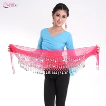 2017 New 128 Coin Belly Dance Hip Scarf Belly Dance Belt with 6 Colors Handmade 3 Rows Coins Accessories Dance Indian Waist
