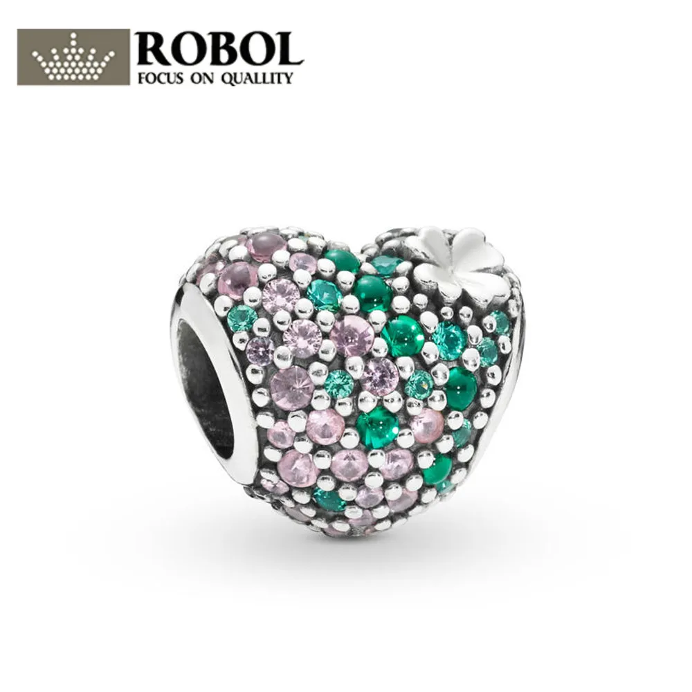 

ROBOL 100% 925 Sterling Silver New 2019 Spring 797869NRGMX Gleaming Lucky Four-Leaf Clover Heart Charm Beaded Diy Bracelet