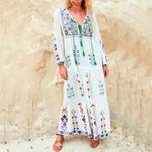 Boho Dresses European New style 2017 Spring Summer Women Flower Embroidery White Loose Maxi Long Chic Beach Dress Female Vestido