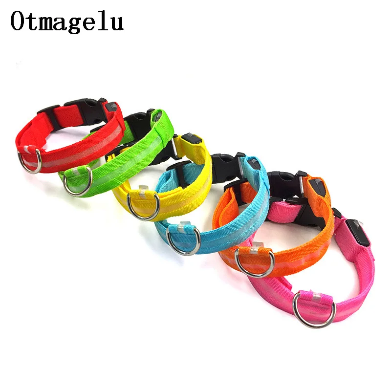 Adjustable Nylon LED Pet Dog Collar Night Safety Flashing Glow puppy collar Dog harness Dogs Luminous Fluorescent Collars9