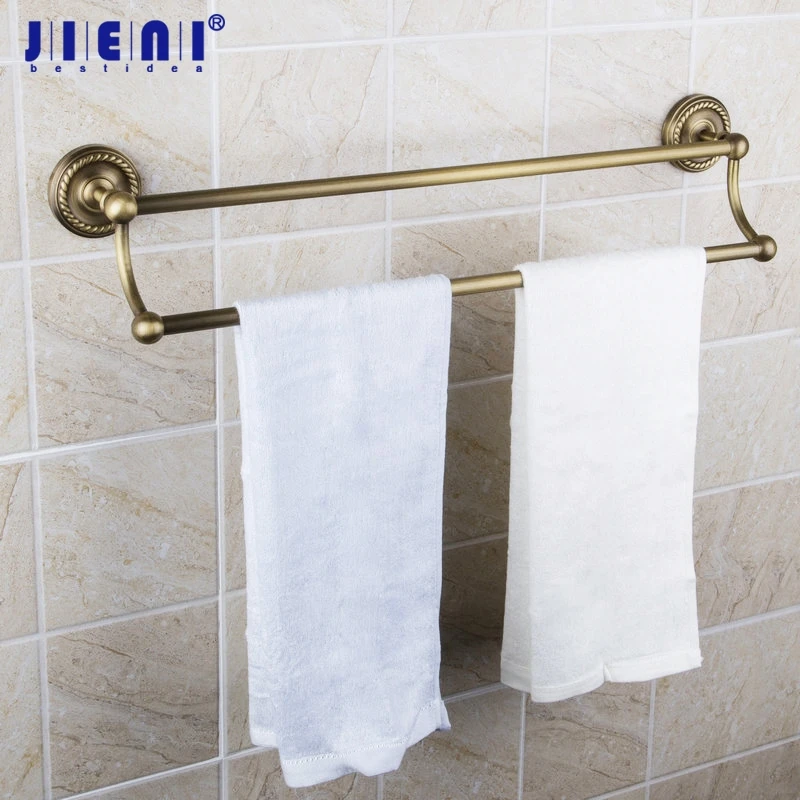 JIENI Antique Brass Wall Mounted Bathroom Double Towel Bar Towel Racks
