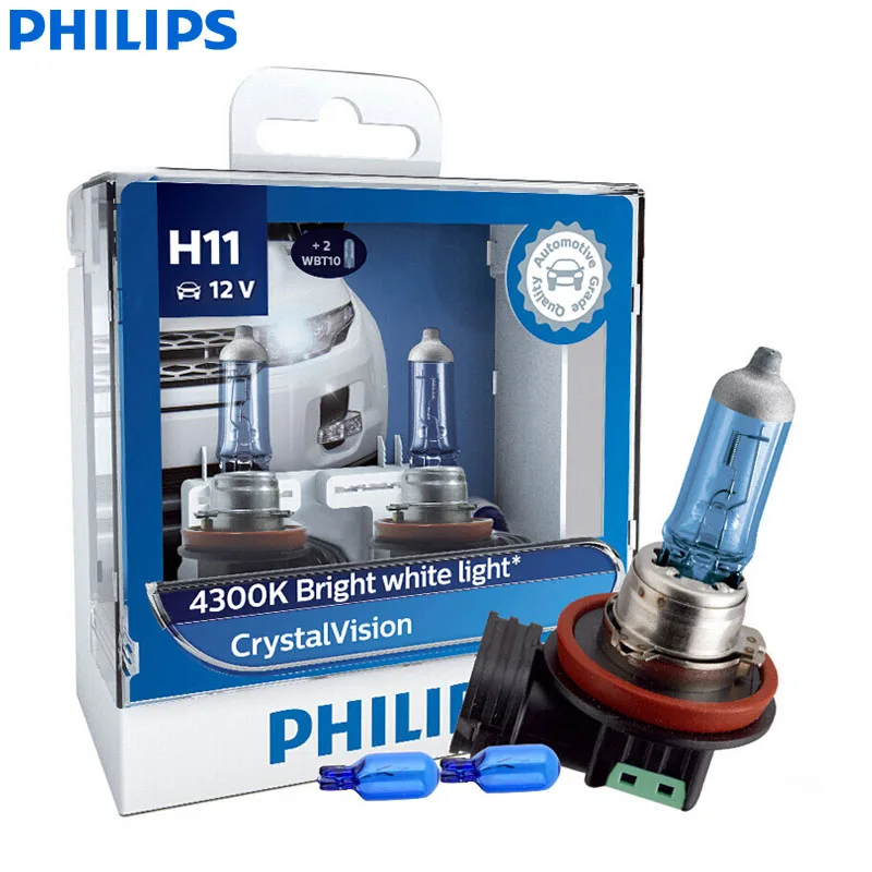 Philips Crystal Vision H1 H4 H7 H11 HB2 HB3 HB4 9003 9005 9006 12V CV 4300K яркий белый автомобильный галогенный головной светильник, автомобильная лампа(двойная