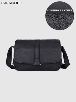 

CARANFIER Mens Travel Bags Genuine Cowhide Leather Shoulder Crossbody Bags Flip Cover Casual Weekend Small Messenger Bags