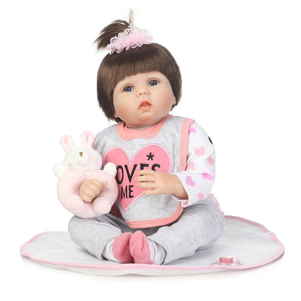 

Baby doll reborn 22" 55cm silicone reborn baby girl dolls lifelike child bebe gift reborn bonecas rooted hair with rattle