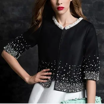 

autumn coat short design Women Outerwear Elegant Beaded Diamond slim three quarter sleeve Small jacket