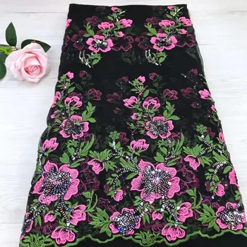 

2018 Newest 3D Applique French Lace Fabric For Wedding Dress,High Quality Multicolor Sequins Lace Tulle Swiss Lace Africa Fabric