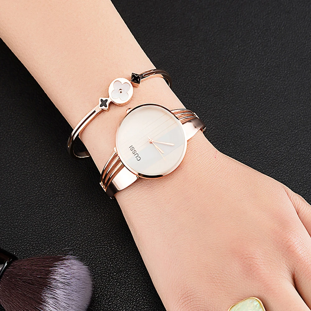 Часы для женщин модный бренд CUSSI 4 шт. женские наручные часы/браслет/серьги/кольцо подарочные наборы браслет из нержавеющей стали топ дизайн