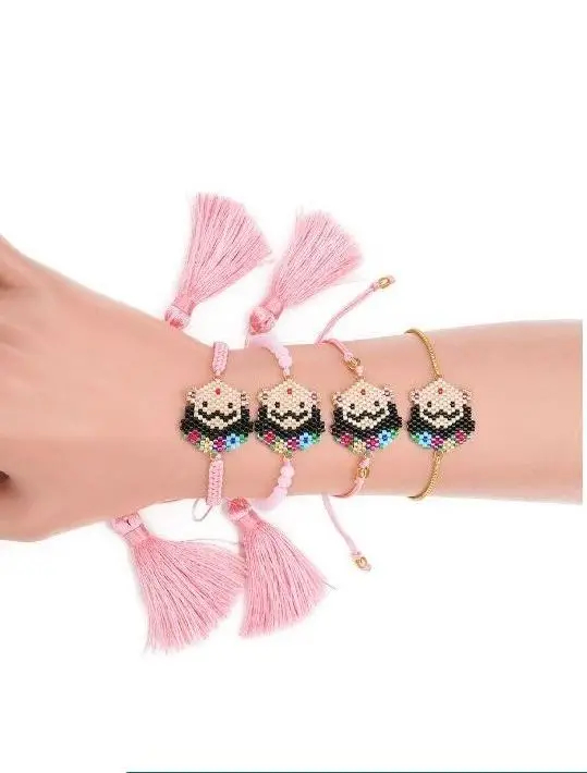 

1pc New Cartoon Bracelet Women MIYUKI Pink Gold Tassel Bracelets Hand-made Jewelry Delica Beads Woven Classic Gift 8344-8347