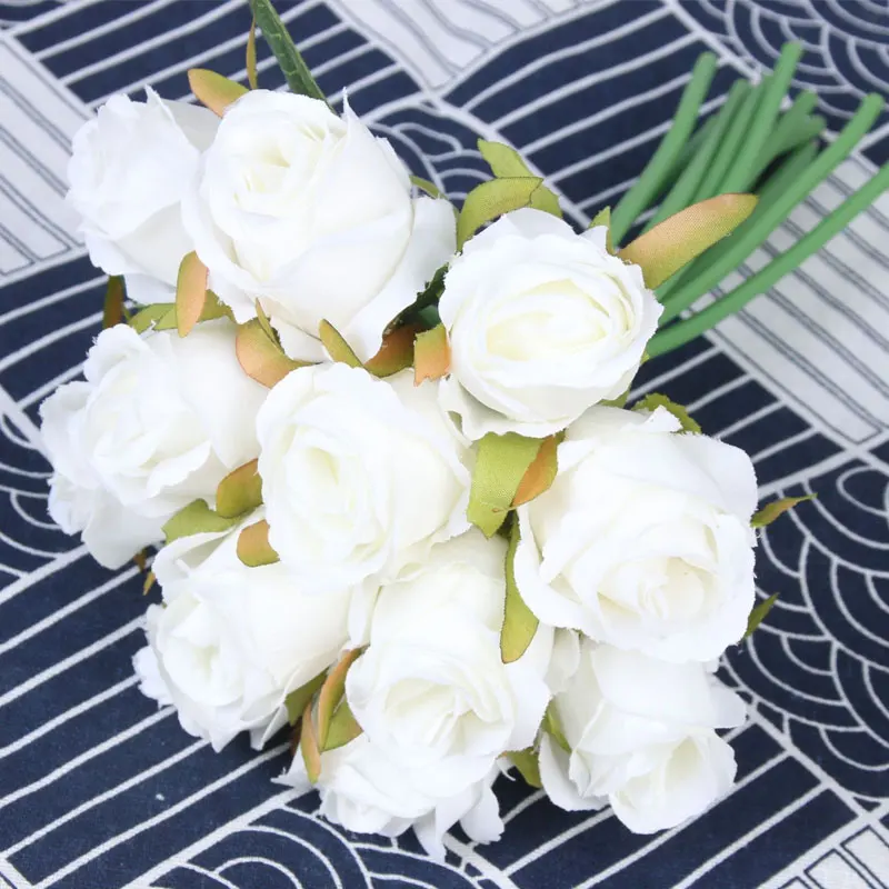 9 видов комбинации качества розы Искусственные Свадебные цветы букеты невесты украшения вечерние офисные декоративный цветок для дома - Цвет: Белый