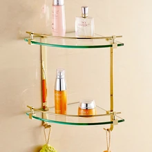 Modern Zirconium Gold Triangle Glass Dresser Holder Corner Basket Polish Plated Cosmetic Shelf Mounting Bathroom Accessories R39