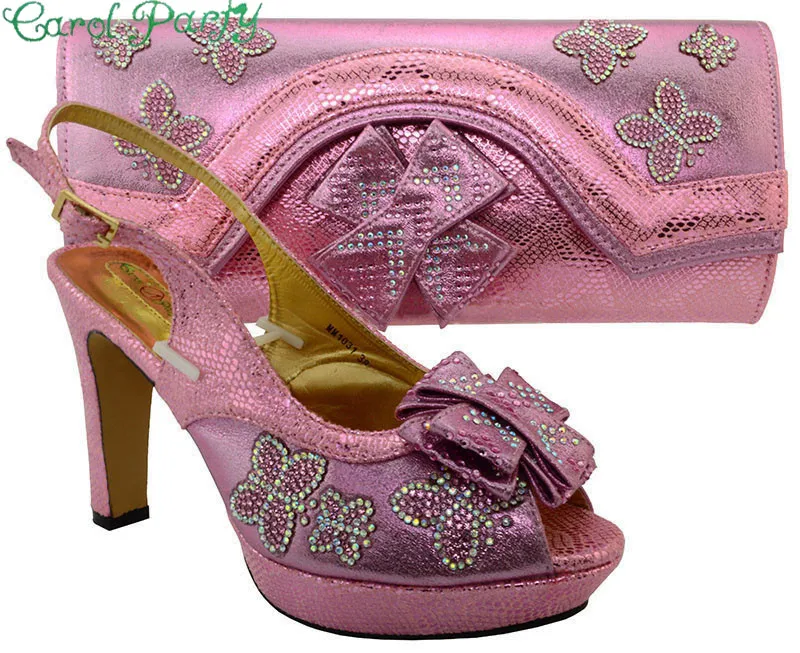 

Shoes and Bag Set African Sets Pink Color Italian Ladies Shoe and Bag Set Decorated with Rhinestone African Shoes and Bag MM1031