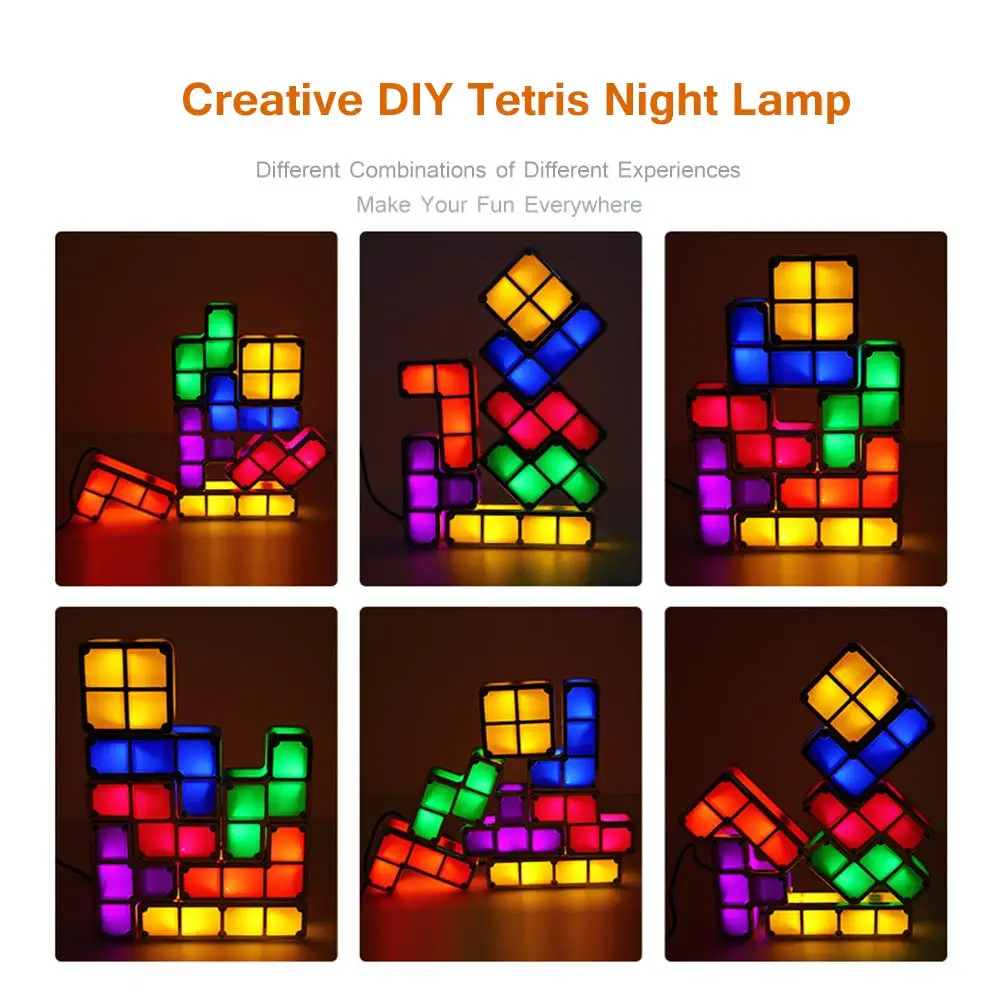  DIY Tetris Puzzle Light Stackable LED Desk Lamp Constructible Block Night Light Retro Game Tower Ba - 33003040051