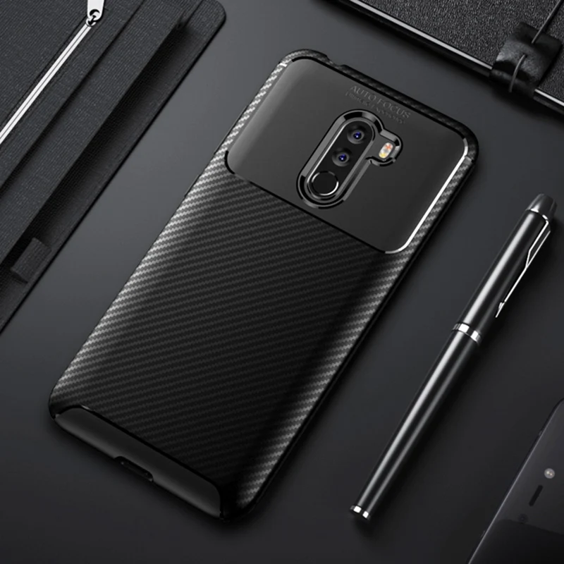 for Xiaomi POCOPHONE F1 Case POCO F1 Back Cover Luxury Carbon Fiber Slim Silicone Shockproof Soft TPU Case for POCOPHONE F1