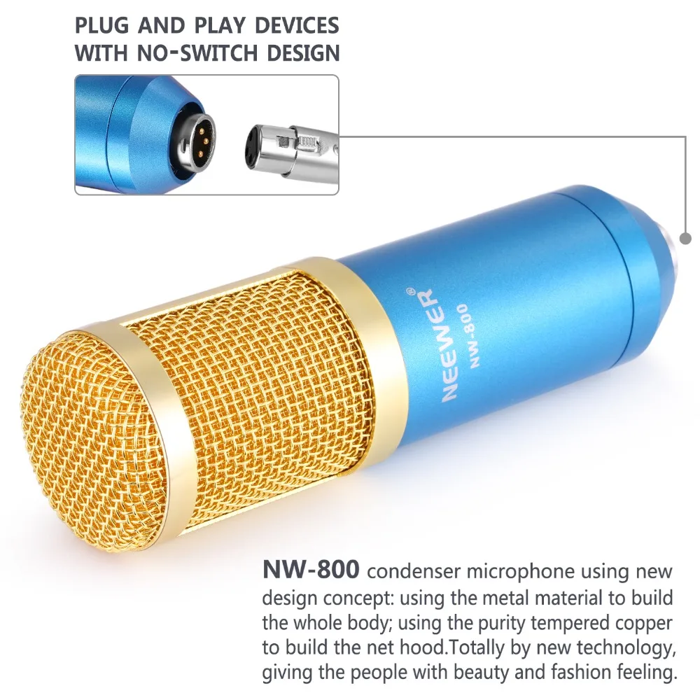 Neewer профессиональный аудио конденсаторный микрофон с микрофоном амортизатор/48 В фантомное питание/микрофонный кабель/настольный штатив