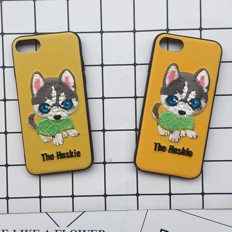 Cute Cartoon Phone Case For iphone X XS Max XR 3D Embroidery Teddy Husky Dogs Duck Pet Fabric Skin Cover For iPhone 6 S 7 8 Plus (3)