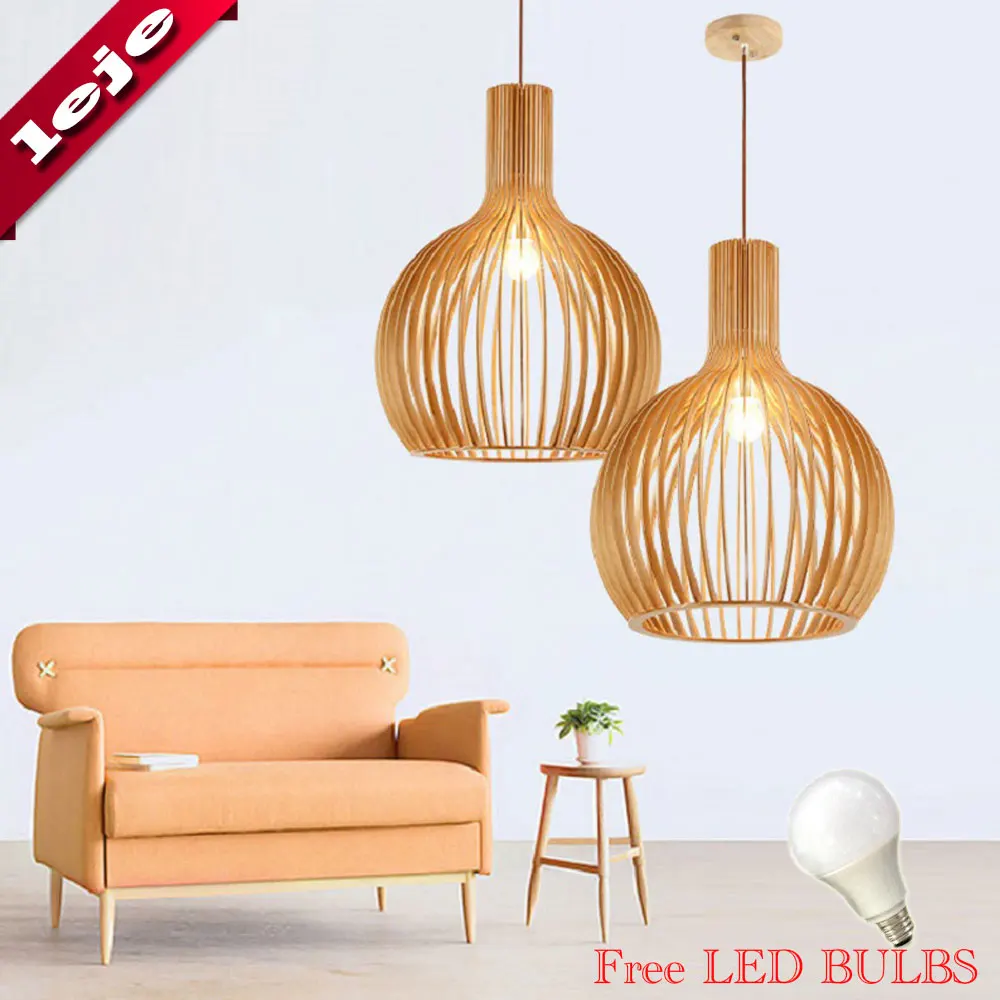 

Free Bulb Wood Pendant Lamp E27 ball light Island Dining Shop Bar Counter Decoration Cylinder Pipe Pendant Light Kitchen Lamp