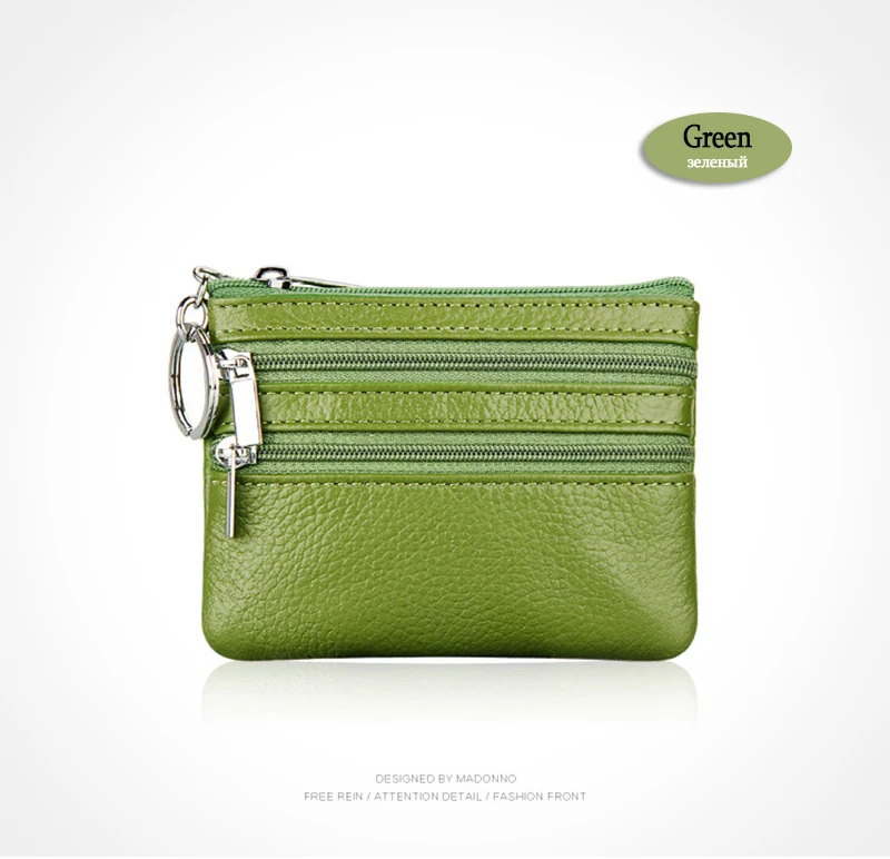 HMILY Кошелек для монет из натуральной кожи с 3 молниями, Женский кошелек для монет, карман для мелочи, держатель для ключей из натуральной кожи, удобная сумка - Цвет: green