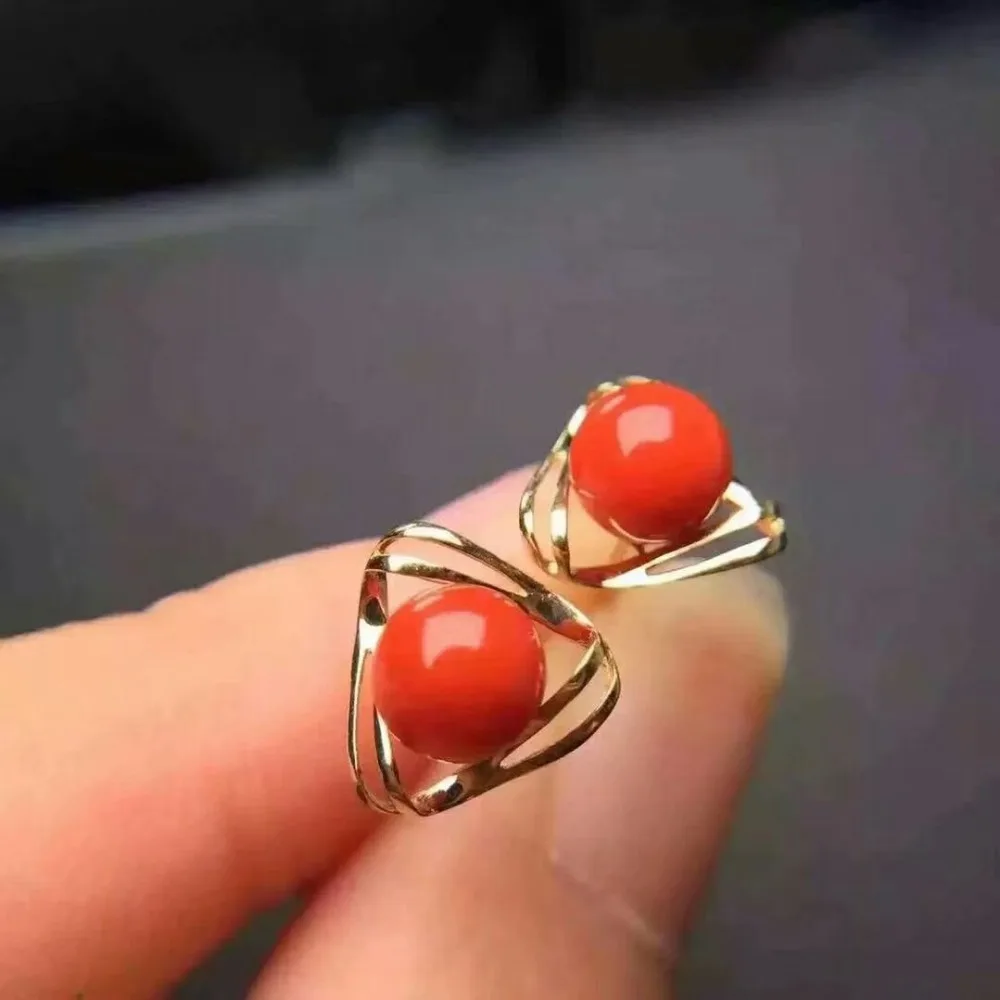 

shilovem 925 sterling silver Natural red coral stud earrings fine Jewelry women trendy party 6*6mm wedding yhe060602agsh