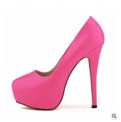 Loslandifen/женские вечерние туфли-лодочки ярких цветов с круглым носком на платформе Модные женские вечерние туфли на высоком каблуке из искусственной кожи; большие размеры 35-42 - Цвет: rose red patent