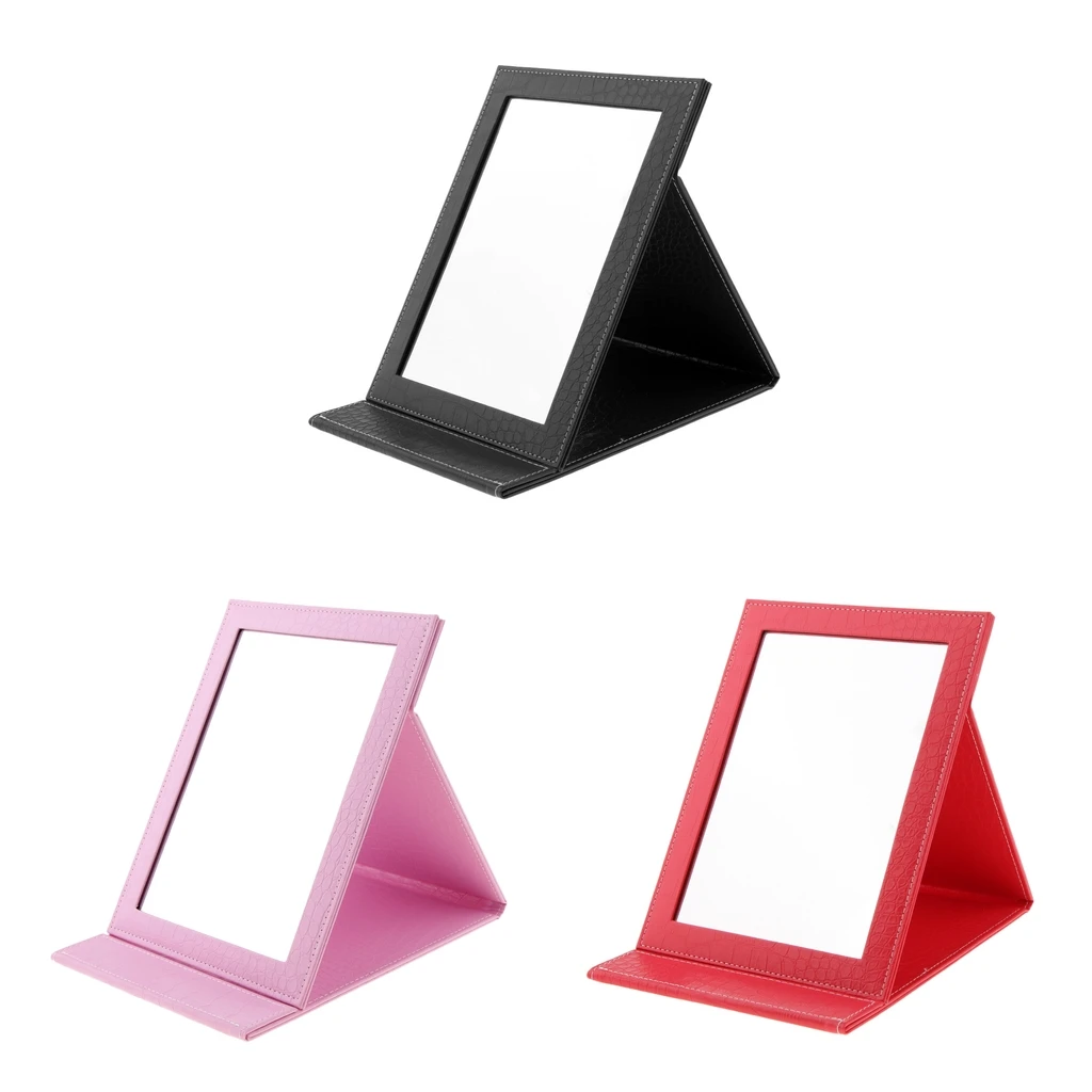 PU Leather Makeup Mirror Folding, Portable Foldable Cosmetic Mirror Travel