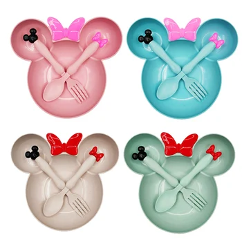 

3Pcs/Set Baby Tableware Toddle Cute Cartoon Feeding Dishes Kids Fruit Plates Dinner Bowl Spoon Fork Children Training Dinnerware